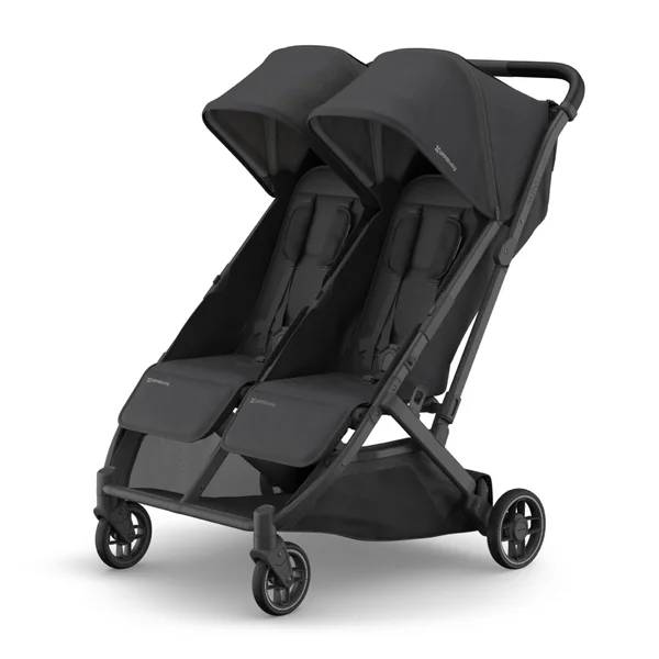 UPPAbaby MINU Duo Stroller | Jake - Charcoal | Side-by-Side Lightweight Compact Double Buggy | from Birth to 22kg per Seat | Slim Doorway-Friendly Design | Baby Travel Stroller | Double Pram
