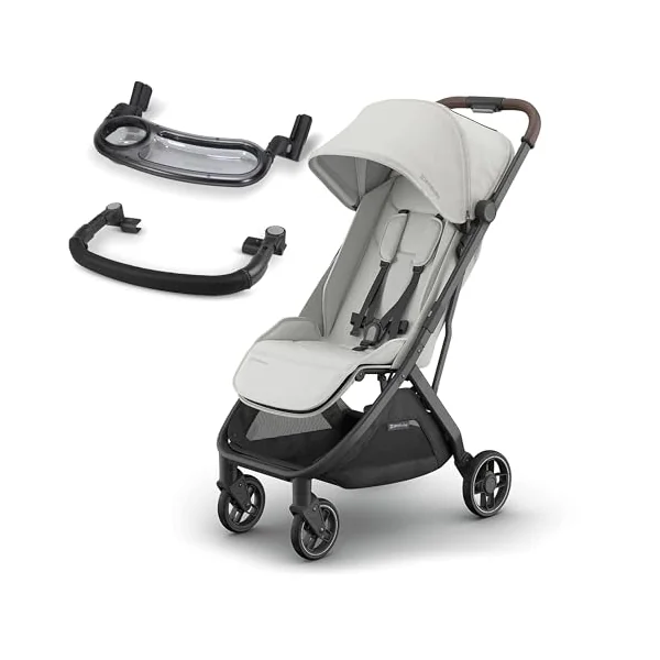 UPPAbaby MINU V3 Lightweight Travel Stroller (Savannah) + Bumper Bar (Black) & Snack Tray – One-Hand Fold, Compact, from Birth to 22kg, Includes Tray & Cup Holder for On-the-Go Convenience
