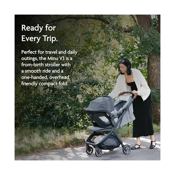 UPPAbaby MINU V3 Lightweight Travel Stroller (Savannah) + Bumper Bar (Black) & Snack Tray – One-Hand Fold, Compact, from Birth to 22kg, Includes Tray & Cup Holder for On-the-Go Convenience