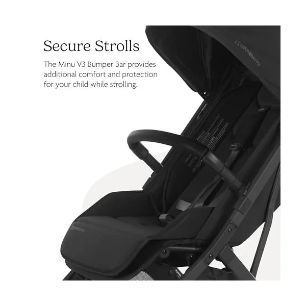 UPPAbaby MINU V3 Lightweight Travel Stroller (Savannah) + Bumper Bar (Black) & Snack Tray – One-Hand Fold, Compact, from Birth to 22kg, Includes Tray & Cup Holder for On-the-Go Convenience