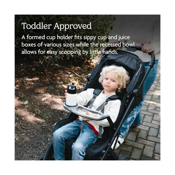 UPPAbaby MINU V3 Lightweight Travel Stroller (Savannah) + Bumper Bar (Black) & Snack Tray – One-Hand Fold, Compact, from Birth to 22kg, Includes Tray & Cup Holder for On-the-Go Convenience
