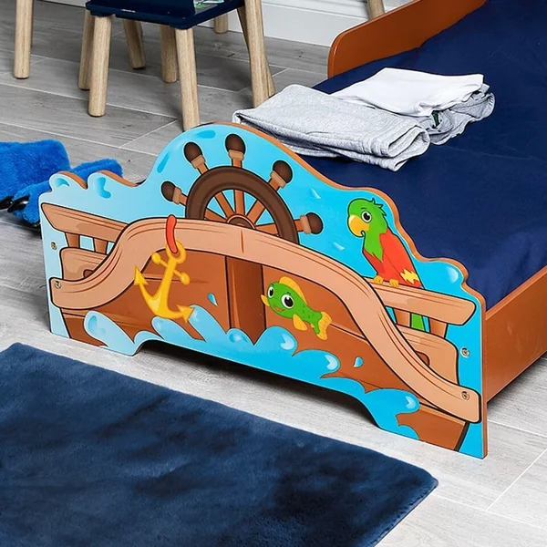 URBNLIVING Wooden Toddler Infant Child Kids Bed with Protector Safety Guard (Pirates)