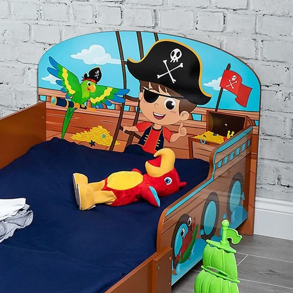 URBNLIVING Wooden Toddler Infant Child Kids Bed with Protector Safety Guard (Pirates)