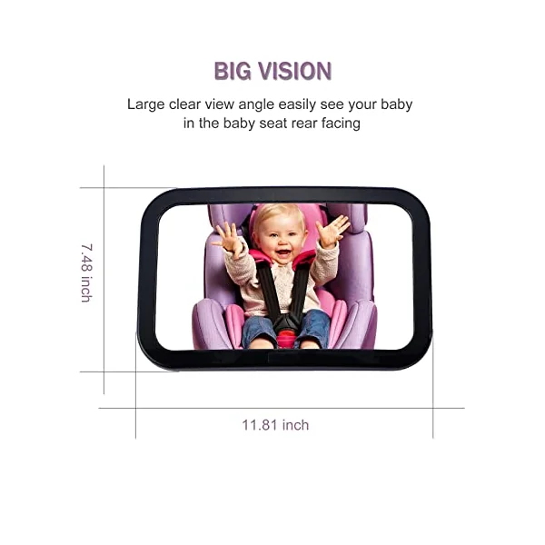 UYYE Baby Car Mirror, Adjustable Car Seat Mirror, Safety Car Seat Mirror for Rear Facing Infant,Shatterproof Baby Mirror for Car Interior Accessories-Black