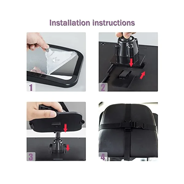 UYYE Baby Car Mirror, Adjustable Car Seat Mirror, Safety Car Seat Mirror for Rear Facing Infant,Shatterproof Baby Mirror for Car Interior Accessories-Black