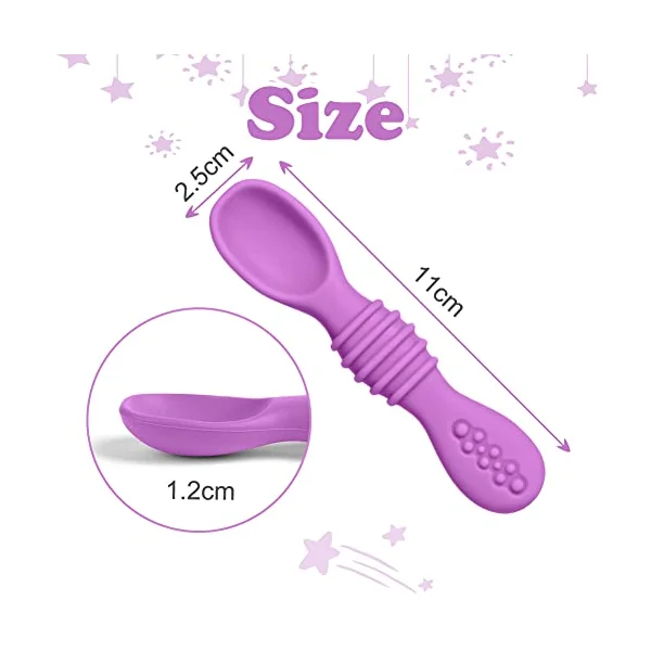 Vicloon Baby Fork and Spoon, 4Pcs Silicone Baby Weaning Spoon Set Self Feeding Utensil Easy Grip Soft Baby Spoon, Toddler Cutlery Kit for Infant Toddler Children First Led Training Weaning
