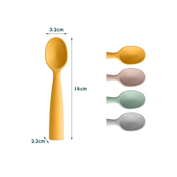 Vicloon Silicone Baby Feeding Training Spoon, 4 Pcs Baby Spoons, Self-Feeding Weaning Spoons, Training Feeding for Kids Toddlers Children and Infants