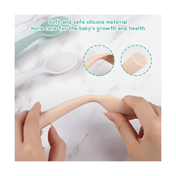 Vicloon Silicone Baby Feeding Training Spoon, 4 Pcs Baby Spoons, Self-Feeding Weaning Spoons, Training Feeding for Kids Toddlers Children and Infants