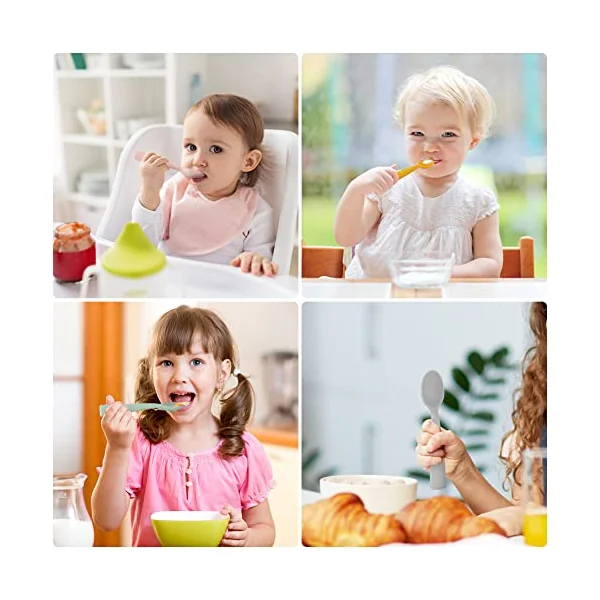 Vicloon Silicone Baby Feeding Training Spoon, 4 Pcs Baby Spoons, Self-Feeding Weaning Spoons, Training Feeding for Kids Toddlers Children and Infants