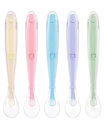 Vicloon Silicone Spoon, 5 Pcs Baby Spoons for Feeding and Infant Weaning, Baby Soft Self Feeding Training Spoons Utensil Easy Grip Toddler Cutlery Kit