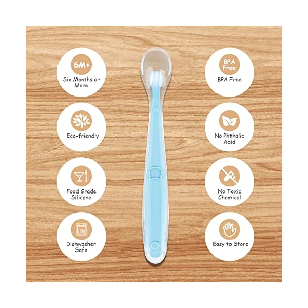Vicloon Silicone Spoon, 5 Pcs Baby Spoons for Feeding and Infant Weaning, Baby Soft Self Feeding Training Spoons Utensil Easy Grip Toddler Cutlery Kit