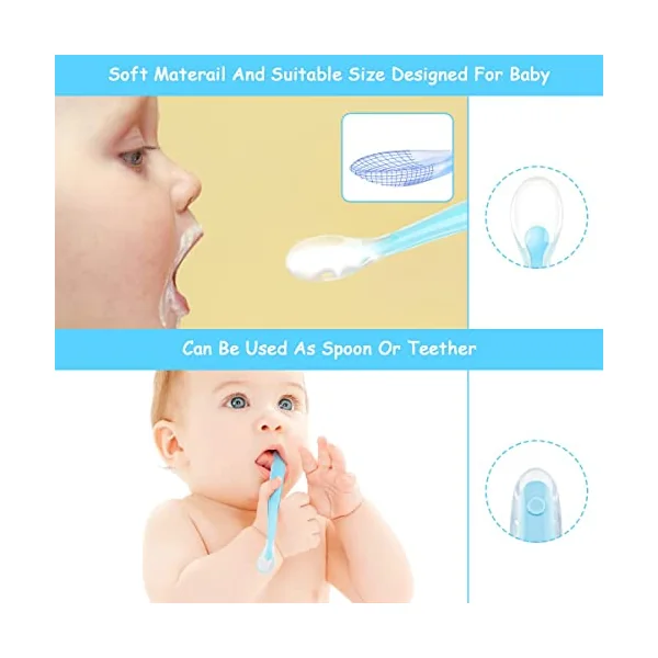 Vicloon Silicone Spoon, 5 Pcs Baby Spoons for Feeding and Infant Weaning, Baby Soft Self Feeding Training Spoons Utensil Easy Grip Toddler Cutlery Kit