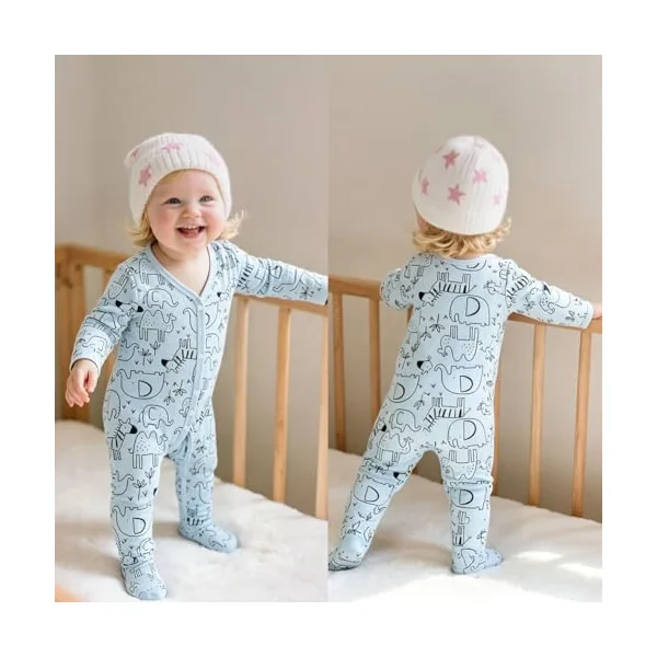Vicloon Unisex Newborn Baby Growone-Piece, 3Pcs Snap Buttons Baby Sleepsuits, 100% Cotton Rompers Long Sleeve Boys Girls, Soft & Airy, Footless Babies Grows Sleepsuits for 0-3M/3-6M/6-9M/9-12M