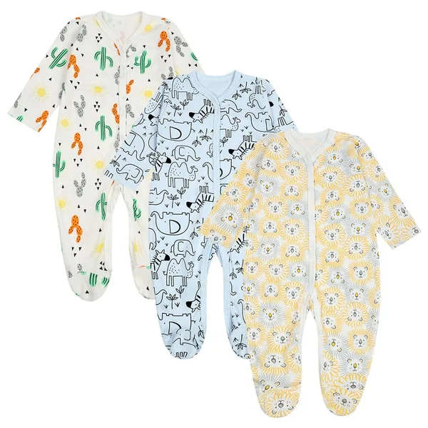 Vicloon Unisex Newborn Baby Growone-Piece, 3Pcs Snap Buttons Baby Sleepsuits, 100% Cotton Rompers Long Sleeve Boys Girls, Soft & Airy, Footless Babies Grows Sleepsuits for 0-3M/3-6M/6-9M/9-12M