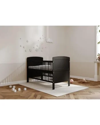 Viculii REGGIE Baby Cot Bed with Mattress 140x70x10cm | 3 in 1 Large Black Cot Bed Converts to Toddler Bed Junior Bed
