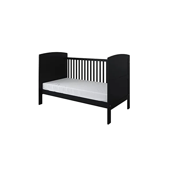 Viculii REGGIE Baby Cot Bed with Mattress 140x70x10cm | 3 in 1 Large Black Cot Bed Converts to Toddler Bed Junior Bed