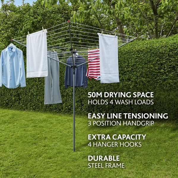 Vileda 50m 4 Arm Rotary Outdoor Washing Line