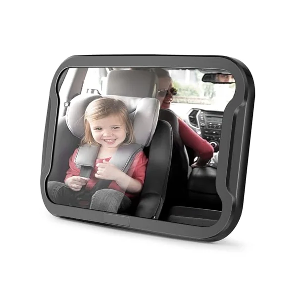 Vinabo Baby Car Mirror, Anti-dropout Baby Mirror with 360° Adjustable Rotation, Unbreakable to Fit All Rear Car Seats Essential Young Parents, 27.5 * 17.5, Black