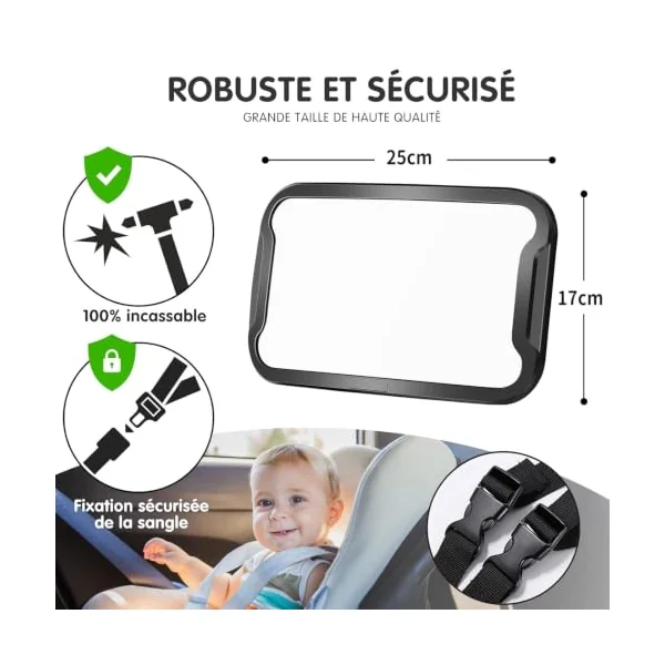 Vinabo Baby Car Mirror, Unbreakable Car Mirror Rear View, 360° Adjustable Rotation Baby Rear Seat Mirror, Safety, Essential for Young Parents