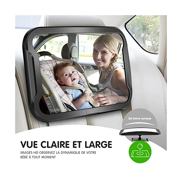 Vinabo Baby Car Mirror, Unbreakable Car Mirror Rear View, 360° Adjustable Rotation Baby Rear Seat Mirror, Safety, Essential for Young Parents