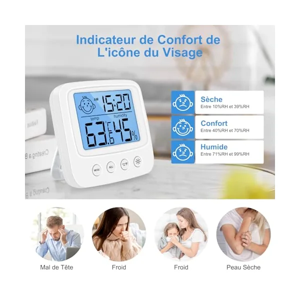 Vinabo High Accuracy Digital Thermometer Hygrometer Indoor Digital Hygrometer Desktop Digital Thermometer with Temperature and Humidity Monitor Backlight Clock
