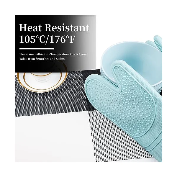 Vinyl Plastic Placemats Set of 6 Washable Heat Resistant Non-Slip Elegant Indoor Outdoor Kitchen Dining PVC Woven Table Place Mats (Black White Lattice Block)