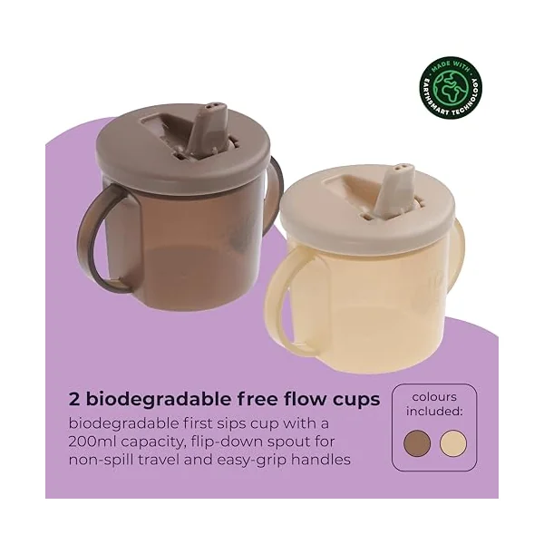 Vital Baby Free Flow Cups 200ml, 4m+ 2 Pack | Easy-Hold, First Sippy Cup | Easy-grip handles and a travel-friendly spout help babies learn to sip independently while staying hydrated on the go.