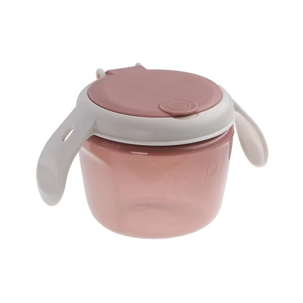 Vital Baby Toddler Snack Pot, 6m+, Pink | Dual-Lids | Biodegradable | Dual lids switch between secure storage and independent snacking, with soft silicone slats and easy-grip handles.