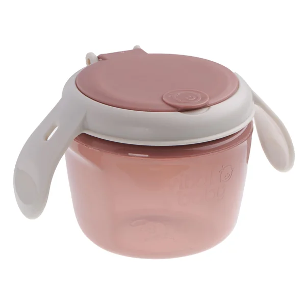 Vital Baby Toddler Snack Pot, 6m+, Pink | Dual-Lids | Biodegradable | Dual lids switch between secure storage and independent snacking, with soft silicone slats and easy-grip handles.
