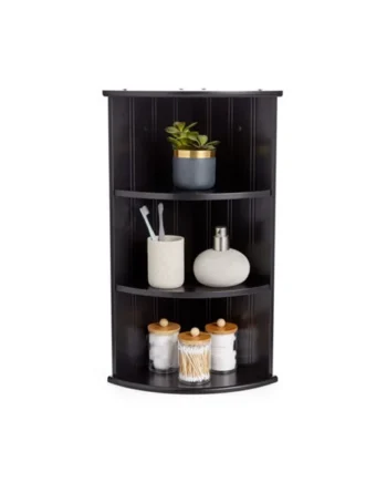 VonHaus Corner Shelf Unit, Black 3 Tier Shelving, Freestanding or Wall Mounted Display Shelves, Modern Storage for Bathroom Decor
