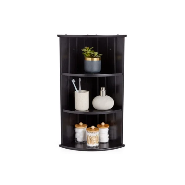 VonHaus Corner Shelf Unit, Black 3 Tier Shelving, Freestanding or Wall Mounted Display Shelves, Modern Storage for Bathroom Decor