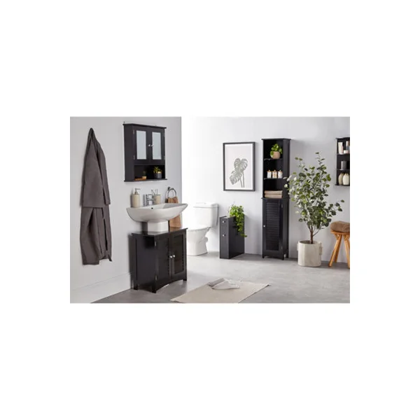 VonHaus Corner Shelf Unit, Black 3 Tier Shelving, Freestanding or Wall Mounted Display Shelves, Modern Storage for Bathroom Decor