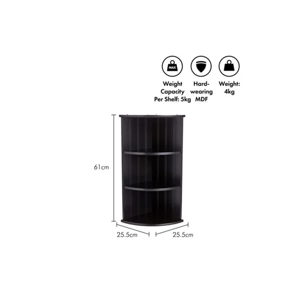 VonHaus Corner Shelf Unit, Black 3 Tier Shelving, Freestanding or Wall Mounted Display Shelves, Modern Storage for Bathroom Decor