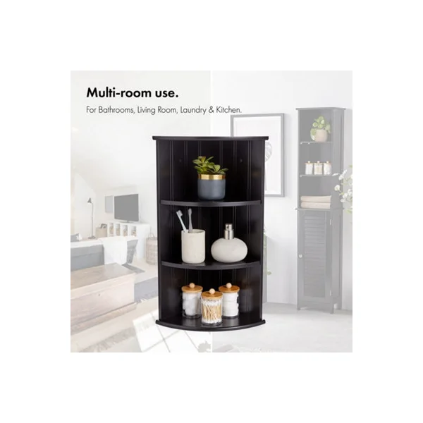 VonHaus Corner Shelf Unit, Black 3 Tier Shelving, Freestanding or Wall Mounted Display Shelves, Modern Storage for Bathroom Decor