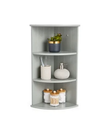 VonHaus Corner Shelf Unit, Grey 3 Tier Shelving, Freestanding or Wall Mounted Display Shelves, Modern Storage for Bathroom Decor