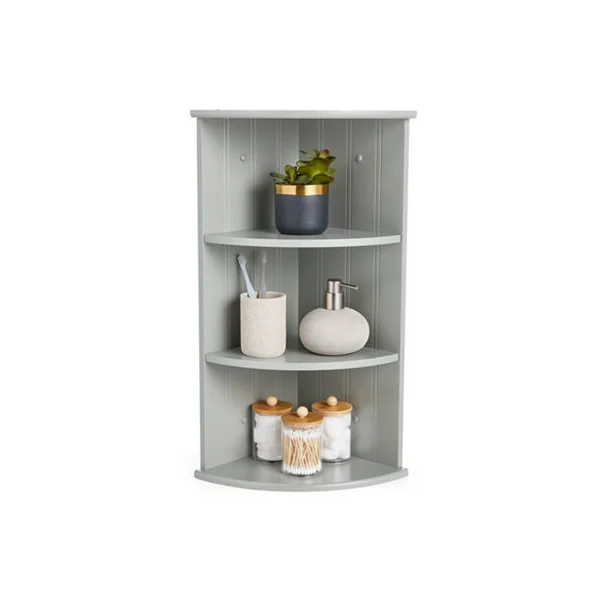 VonHaus Corner Shelf Unit, Grey 3 Tier Shelving, Freestanding or Wall Mounted Display Shelves, Modern Storage for Bathroom Decor