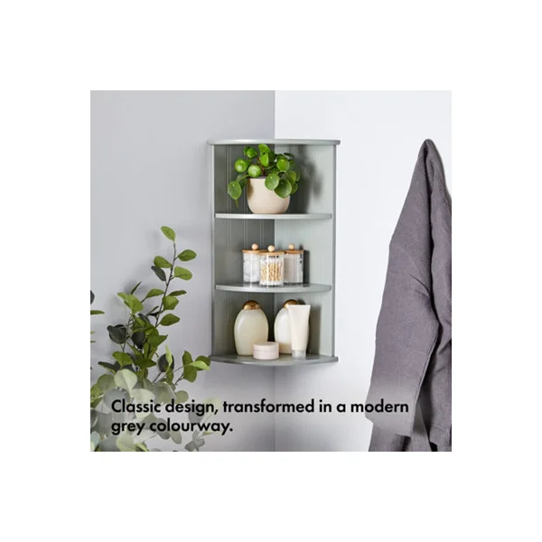 VonHaus Corner Shelf Unit, Grey 3 Tier Shelving, Freestanding or Wall Mounted Display Shelves, Modern Storage for Bathroom Decor
