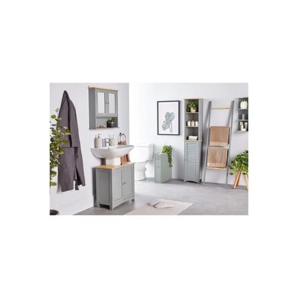 VonHaus Corner Shelf Unit, Grey 3 Tier Shelving, Freestanding or Wall Mounted Display Shelves, Modern Storage for Bathroom Decor