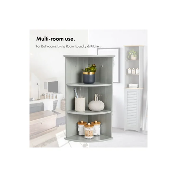 VonHaus Corner Shelf Unit, Grey 3 Tier Shelving, Freestanding or Wall Mounted Display Shelves, Modern Storage for Bathroom Decor