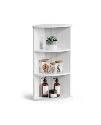 Vonhaus Corner Shelf Unit, White 3 Tier Corner Shelves for Wall, Freestanding or Wall Mounted, Bathroom, Kitchen, Living, Holbrook