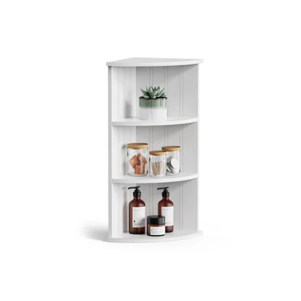 Vonhaus Corner Shelf Unit, White 3 Tier Corner Shelves for Wall, Freestanding or Wall Mounted, Bathroom, Kitchen, Living, Holbrook