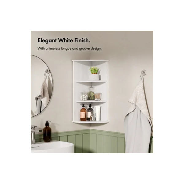 Vonhaus Corner Shelf Unit, White 3 Tier Corner Shelves for Wall, Freestanding or Wall Mounted, Bathroom, Kitchen, Living, Holbrook