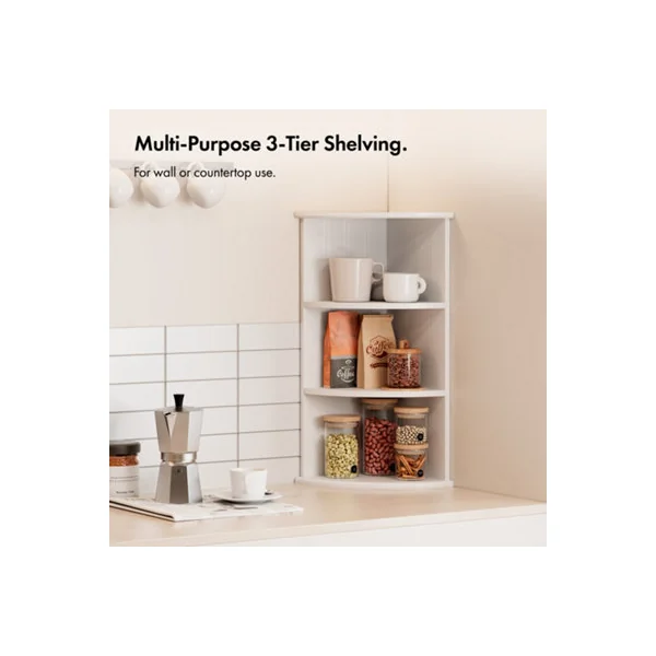Vonhaus Corner Shelf Unit, White 3 Tier Corner Shelves for Wall, Freestanding or Wall Mounted, Bathroom, Kitchen, Living, Holbrook