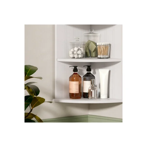 Vonhaus Corner Shelf Unit, White 3 Tier Corner Shelves for Wall, Freestanding or Wall Mounted, Bathroom, Kitchen, Living, Holbrook