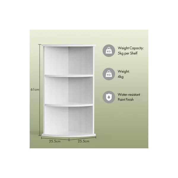 Vonhaus Corner Shelf Unit, White 3 Tier Corner Shelves for Wall, Freestanding or Wall Mounted, Bathroom, Kitchen, Living, Holbrook