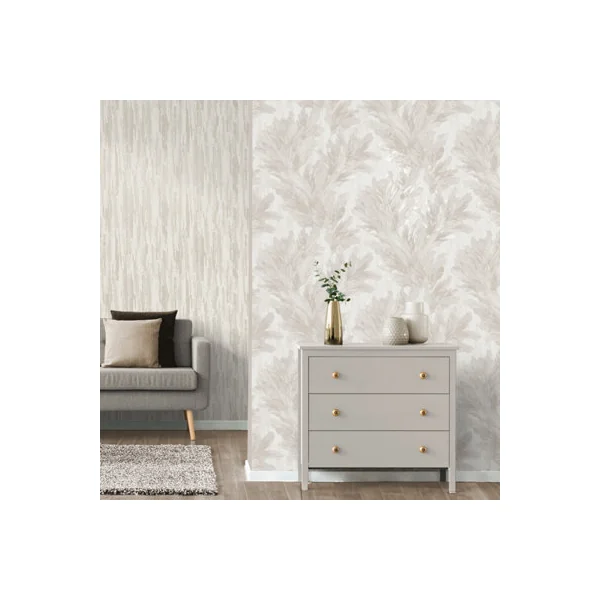 Vymura M95693 Gianni Feather Heavyweight Vinyl Wallpaper, Warm Ivory