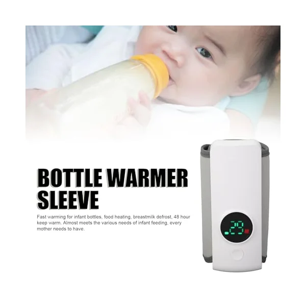 Wakects Bottle Warmer Sleeve, Portable Bottle Warmer Fast Warming Infant Food Heating Breastmilk Defrost 48 Hour Keep Warm for Travel and Home Use