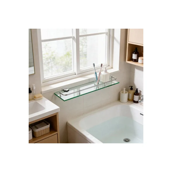 Wall Mounted Tempered Glass Storage Organizer Bathroom Shelf 38.5cm