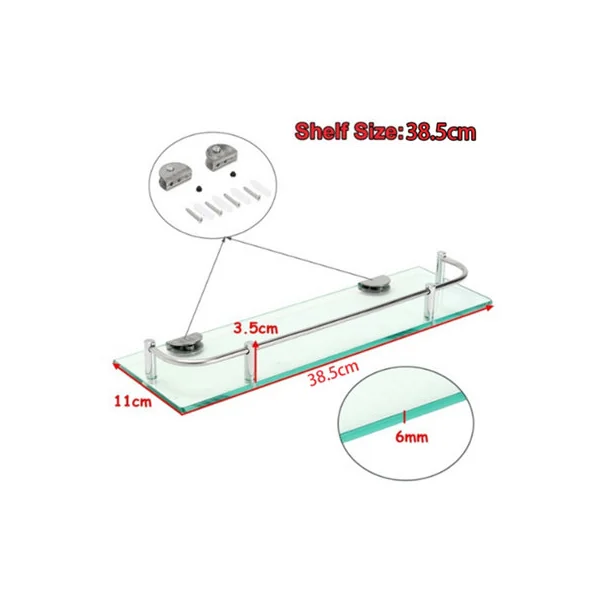 Wall Mounted Tempered Glass Storage Organizer Bathroom Shelf 38.5cm