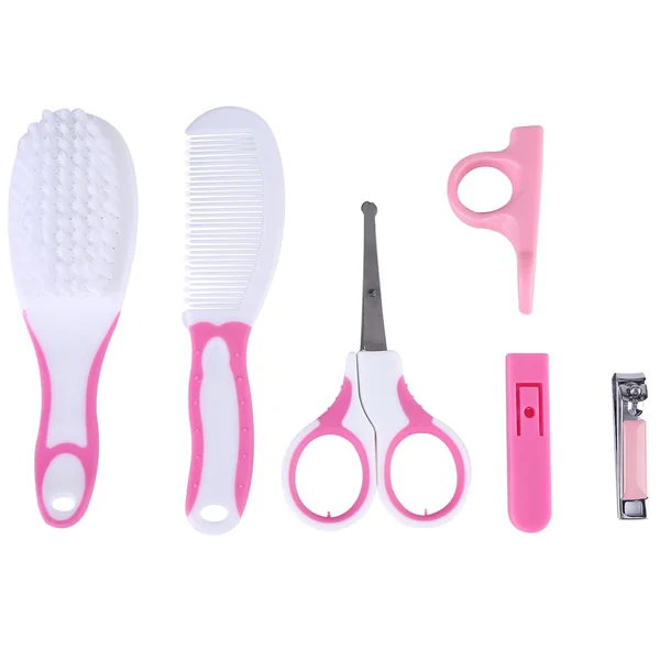 Walmeck 6 Pcs Baby Nail Care Kit with Safety Scissors Clippers Brush Comb Cover for Infant Toddler Grooming (Roseate)
